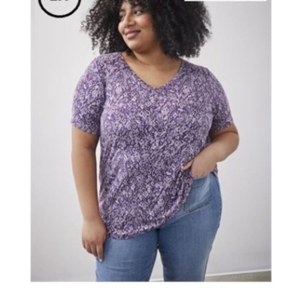 Modern-Fit Vneck Tee Purple Graphic Print Size 2x NWT Brand New